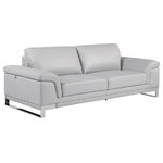 Luxuriant Furniture - Naples Contemporary Genuine Italian Leather Sofa, Light Gray - Enjoy modern style and top-notch relaxation with this Naples Contemporary Light Gray Genuine Italian Leather Sofa. The elegant design and exquisite cushioning provide perfect comfort that will keep you cozy, and the extra padded arms add the perfect finishing touch. Naples Contemporary Light Gray Genuine Italian Leather Arm Sofa will transform your living room with its modern design. With a slick Light Gray Genuine Italian Leather, cushy back, glitzy off chrome accent legs, this Sofa seamlessly blends trendy with class, utterly transforming any decor.