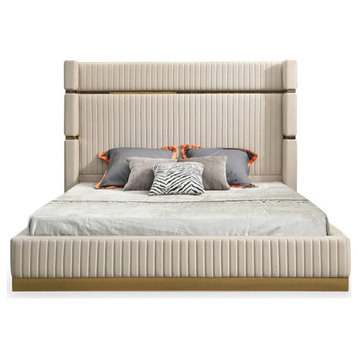 Trace Beige Bonded Leather and Gold Bed, California King