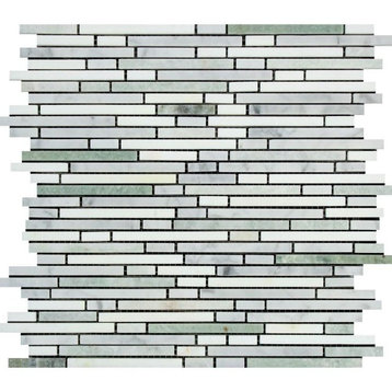 Thassos White Marble Honed Tricolor ( Thassos +Carrara +Ming-Green ) Bamboo S...
