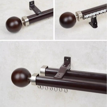 QYRF01 On Sales Wood Grain Aluminum alloy Curtain Track Set With Ball Finials