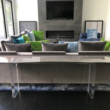 Grey Lacquer Live Edge Sofa Table with Acrylic Legs