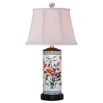 Chinese Red Floral Porcelain Vase Table Lamp 20"