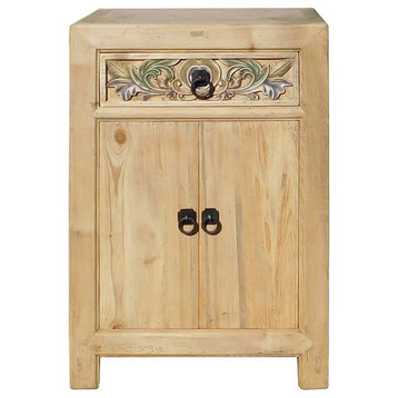 Chinese Rustic Raw Wood Side Table Cabinet Hcs1317