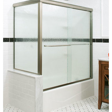 Semi Frameless Tub Slider with Buttress Return and Bubble Glass