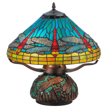 17H Tiffany Dragonfly w/Tiffany Mosaic Base Table Lamp