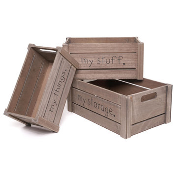 Addie Joy My Things Decorative Wood Storage Crate Set of 3 - Gray