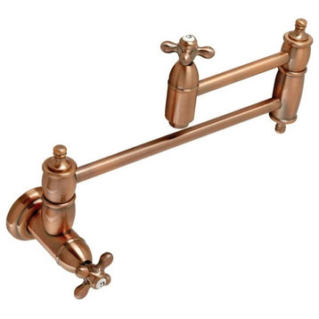 Restoration Wall Mounted Kitchen Faucet, Swing Arm Spout & Cross Handles, Copper