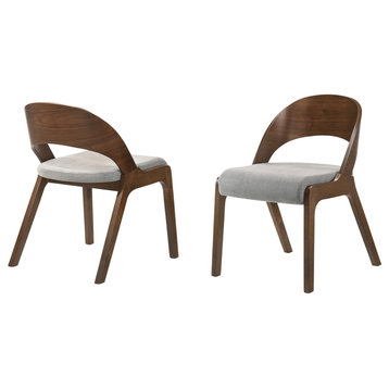 Polly Dining Accent Chairs, Walnut Finish and Gray Fabric, Set of 2