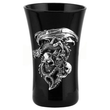 Dragon and Three Skulls Shot Glass, Myth and Legend, Glass and Pure Tin