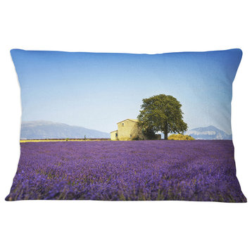 Lavender Flowers Blooming Field Landscape Wall Throw Pillow, 12"x20"