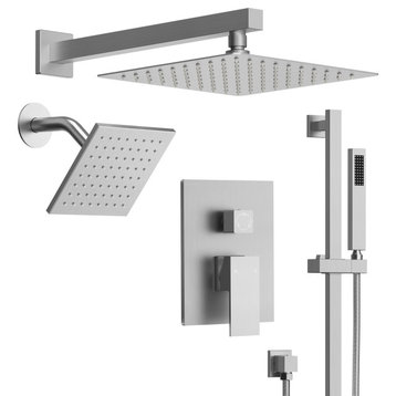 Dual Heads 10"Rain Shower Faucet & 6" Shower System with Handheld Slide Bar, Brushed Nickel, 3 Functions