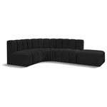 Meridian Furniture - Arc Boucle Fabric Upholstered 5-Pc. L-Shaped Modular Sectional, Black - Give your living room or den the perfect blend of style and versatility with this Arc boucle fabric curved modular Sectional. Part of the Arc modular furniture collection, this Sectional comes upholstered in rich black boucle fabric and features deep channel tufting that adds a touch of luxury while enhancing comfort and support. A seamless combination of form and function, this chair can be used with other Arc pieces to create a myriad of configurations in your well-curated room.