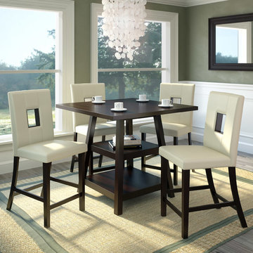 Bistro 5 Piece 36" Counter Height Rich Cappuccino Dining Set , White Leatherette