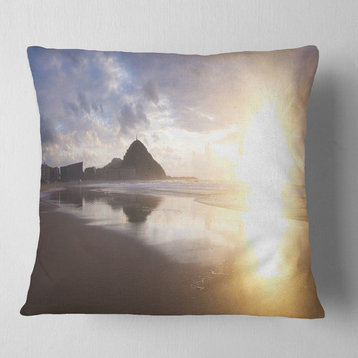 Sunset at Donostia Beach Seascape Throw Pillow, 16"x16"