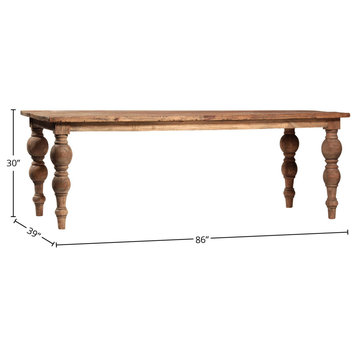 Campbell Rectangular Reclaimed Mindi Wood Carved 4-Leg Dining Table, 86" Width