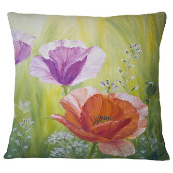 Poppies in The Morning Floral Throw Pillow, 18"x18"