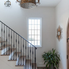 Iron staircase, patterned carpet
