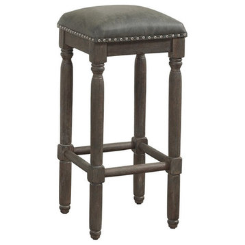 Bowery Hill 26" Retro Wood/Bonded Leather Backless Counter Stool in Dark Gray