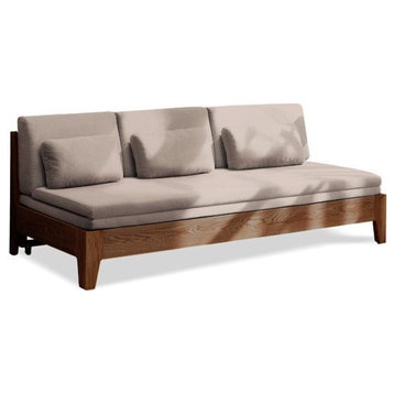 North American Oak Solid Wood Sleeper Sofa, Walnut Sofa Bed Is Moderately Soft the Smoked Chestnut 76.8x (30-54) X29.1