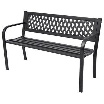 vidaXL Outdoor Patio Bench Garden Bench with Armrests for Porch Steel Black