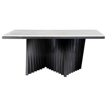 Waterfall Rectangle Marble Top Dining Table, Black for 8