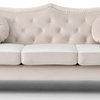 Hollywood 68" Velvet Chesterfield Loveseat With 2 Throw Pillows, Ivory