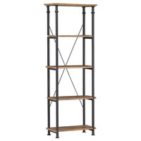 Industrial Bookcase, Poplar Solid Wood and Steel Tube Frame, 5 Shelves