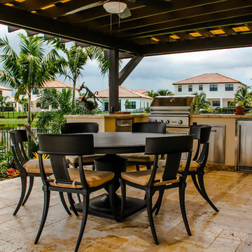 Outdoor Kitchen For Swim Spa with Custom Fire Bowls in Cooper City, Florida