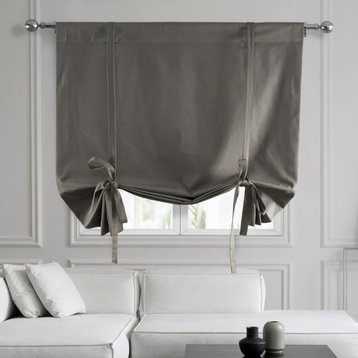 River Rock Grey Solid Cotton Tie-Up Window Shade Single Panel, 42W x 63L