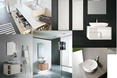 Exemple d'une salle de bain principale tendance de taille moyenne avec un lavabo posé.