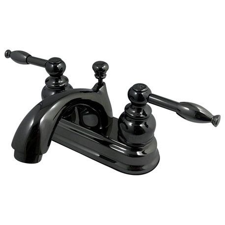 Kingston 4" Centerset Bathroom Faucet w/Retail Pop-Up, Black Stainless Steel