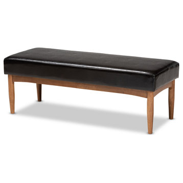 San Simeon Dark Brown Faux Leather Upholstered Wood Dining Bench