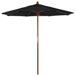 March Products - 7.5' Wood Umbrella, Black - The classic look of a traditional wood market umbrella by California Umbrella is captured by the MARE design series.  The hallmark of the MARE series is the beautiful 100% marenti wood pole and rib system. The dark stained finish over a traditional marenti wood is perfect for outdoor dining rooms and poolside d-cor. The deluxe push lift system ensures a long lasting shade experience that commercial customers demand. This umbrella also features Sunbrella fabrics, which are built on a foundation of solution-dyed acrylic yarn, the most resilient and solid material for prolonged sun exposure, to offer even longer color retention rating than competing material sources.