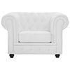 Classic Scroll Arm Tufted Bonded Leather Accent Chair, White