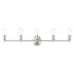 Livex Lighting - Livex Lighting Lansdale 5 Light Brushed Nickel ADA Large Vanity Sconce - Clean lines and exposed bulb sockets make the Lansdale collection perfect for your mid-mod or transitional bath. The eclectic look is perfect for spaces wanting an urban, minimalistic or industrial touch. With superb craftsmanship and affordable price, this brushed nickel five-light vanity sconce is sure to tastefully indulge your extravagant side.