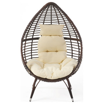 Yahir Outdoor Teardrop Wicker Lounge Chair With Water Resistant Cushion