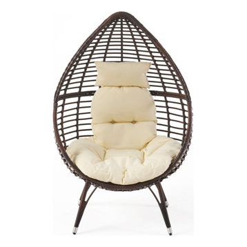Yahir Outdoor Teardrop Wicker Lounge Chair With Water Resistant Cushion