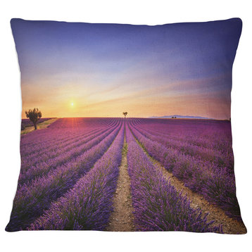 Lavender Field in Provence France Landscape Wall Throw Pillow, 16"x16"