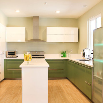 Green and White Modern Kitchen in Sylmar