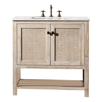 Solid Wood Sink Vanity With Marble Top, 36"