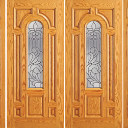 Prehung Mahogany Center Arch Lite Front Double Door Two Sidelites - Front Doors