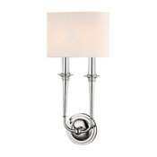 Lourdes, 2-Light Wall Sconce, Polished Nickel Finish, Off White Linen Shade