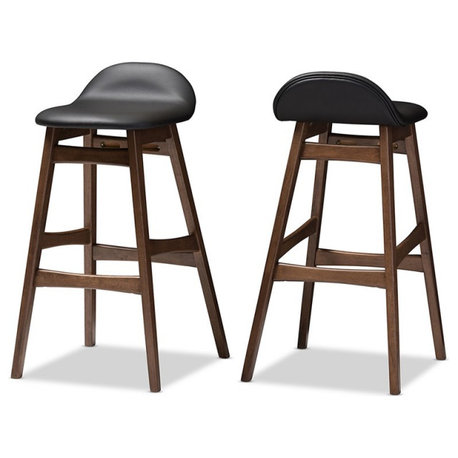 Baxton Studio Bloom 30" Faux Leather Bar Stool in Black (Set of 2)