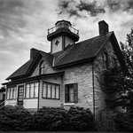 Pi Photography Wall Art and Fine Art - Cedar Point Lighthouse in Black and White Framed Photo Paper Wall Art Prints, Black, 12" X 16" - Cedar Point Lighthouse in Black and White - Beach / Coastal / Seascape / Maritime / Nautical / Nature / Landscape Photograph Framed Wall Art Print - Artwork - Wall Decor