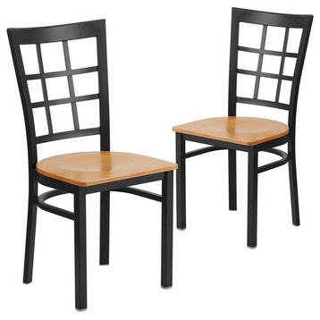 Hercules Series Black Window Back Metal Chairs, Natural, Set of 2