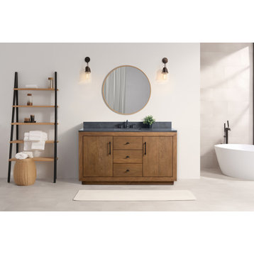 Vanity Art Bathroom Vanity with Sink & Top, Tan, 60", Black Limestone