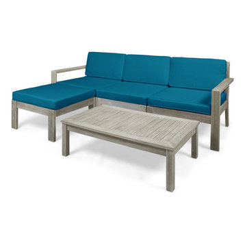 Isabella Ana Outdoor 3-Seater Acacia Wood Sofa With Cushions, Dark Teal