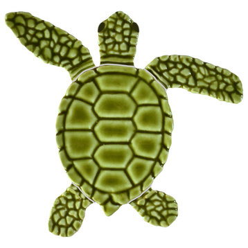Mini Loggerhead Turtle Ceramic Swimming Pool Mosaic 4", Green