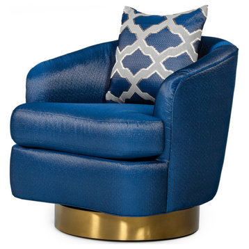 Modrest Niagra Glam Blue and Gold Fabric Accent Chair