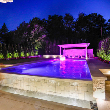 Hinsdale, IL Rectilinear Pool with Hot Tub Inside and Infinity Edge